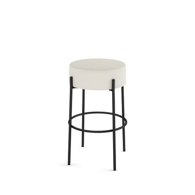 Amisco Clovis 26.75 in. Counter Stool - Off White Faux Leather/Black Metal