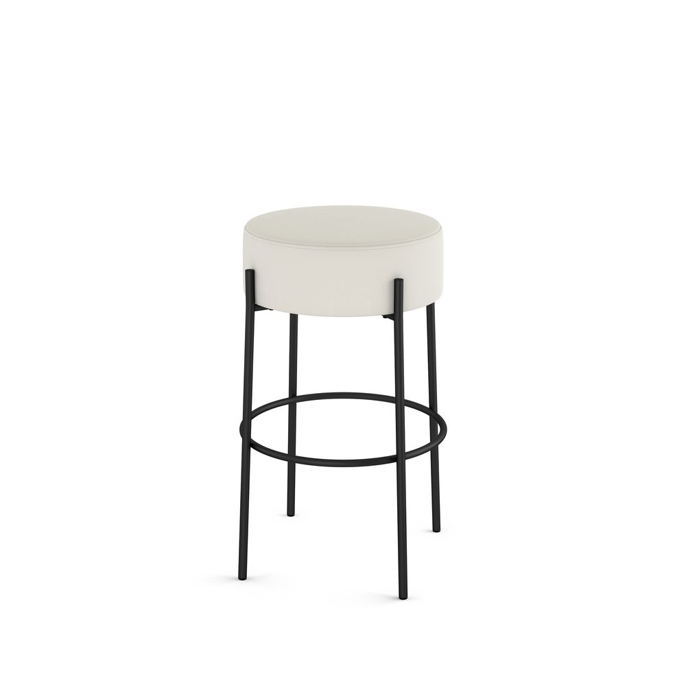 Amisco Clovis 26.75 in. Counter Stool - Off White Faux Leather/Black Metal