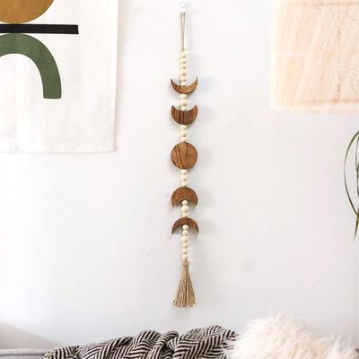 Nordic Style Solar Eclipse Small Pendant Hand-Woven Tapestry Tassel Retro Home Decoration Neutral Christmas Ornaments (Color : Curry, Size : 75 * 7cm)