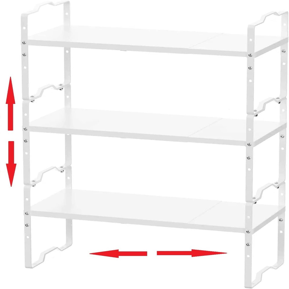 Jojocross Expandable Shelf for Cabinet Organizer Adjustable Stackable Spice Rack at Kitchen and Bathroom more, Counter Countertop Cupboard Organization Pantry Storage(LARGE/3PACKS/WHITE)