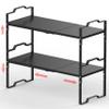 Jojocross Expandable Shelf for Cabinet Organizer Adjustable Stackable Spice Rack at Kitchen and Bathroom More, Counter Countertop Cupboard Organization Pantry Storage(LARGE/2PACKS/BLACK) view 1