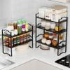 Jojocross Expandable Shelf for Cabinet Organizer Adjustable Stackable Spice Rack at Kitchen and Bathroom More, Counter Countertop Cupboard Organization Pantry Storage(MEDIUM/1PACK/BLACK) view 4