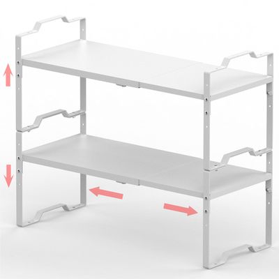 Jojocross Expandable Shelf for Cabinet Organizer Adjustable Stackable Spice Rack at Kitchen and Bathroom More, Counter Countertop Cupboard Organization Pantry Storage(MEDIUM/2PACKS/WHITE)