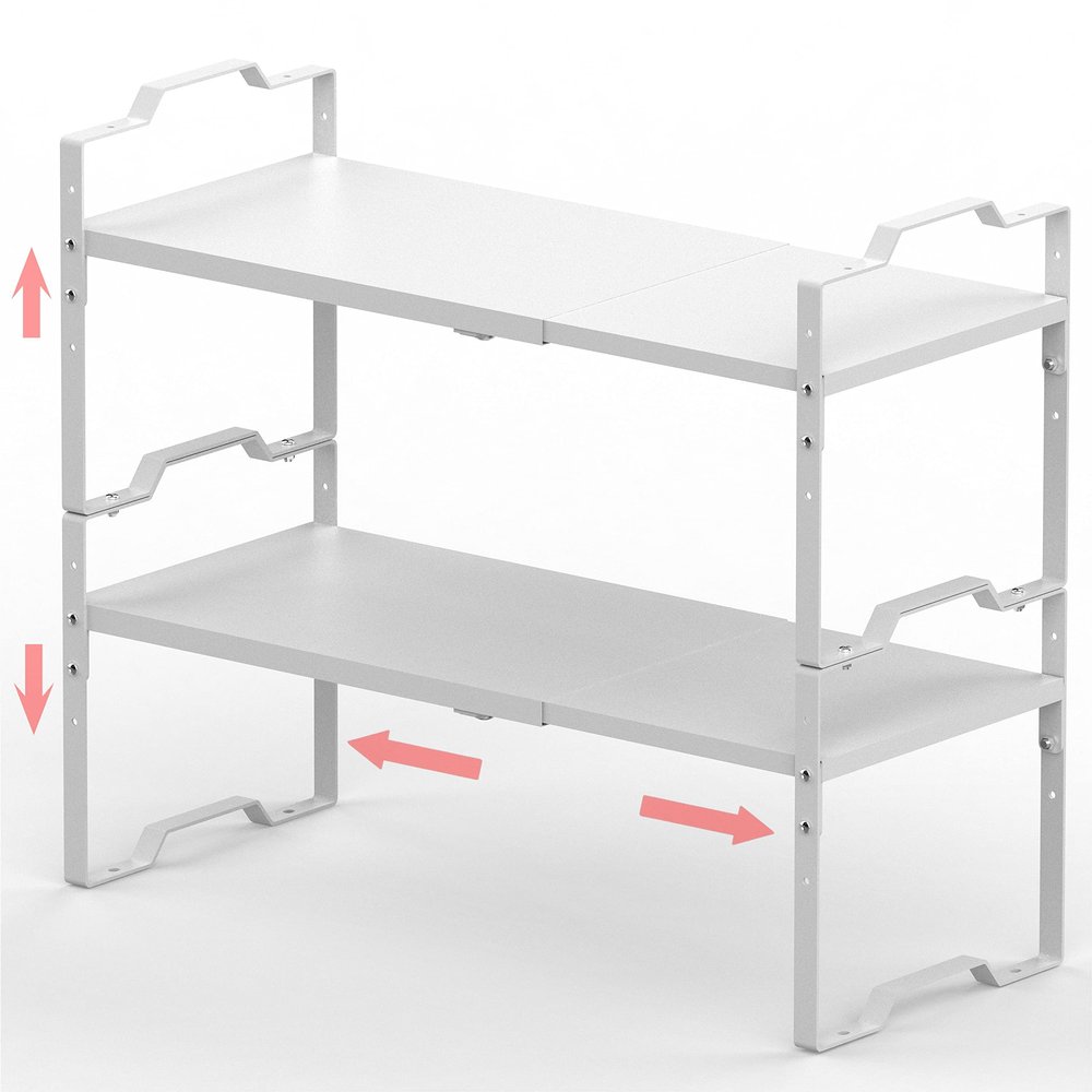 Jojocross Expandable Shelf for Cabinet Organizer Adjustable Stackable Spice Rack at Kitchen and Bathroom More, Counter Countertop Cupboard Organization Pantry Storage(MEDIUM/2PACKS/WHITE)