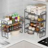 Jojocross Expandable Shelf for Cabinet Organizer Adjustable Stackable Spice Rack at Kitchen and Bathroom More, Counter Countertop Cupboard Organization Pantry Storage(MEDIUM/3PACKS/BLACK) view 4