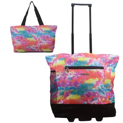 New York XPress 2-in-1,Portable and Push-Rolling Tote Bag/Rolling Tote with Wheels and Handle/Raibow-Tie-Dye Shopping Tote Bag