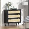 Anmytek Black Dresser for Bedroom with 3 Drawers, Modern Wood 3 Drawer Dresser, Black Chest of Drawer with Spacious Storage Rattan Dresser for Bedroom Living Room H0075 view 4