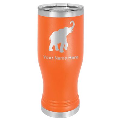 LaserGram 14oz Vacuum Insulated Pilsner Mug, Indian Elephant, Personalized Engraving Included (Orange)
