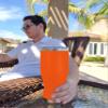 LaserGram 14oz Vacuum Insulated Pilsner Mug, Indian Elephant, Personalized Engraving Included (Orange) view 3
