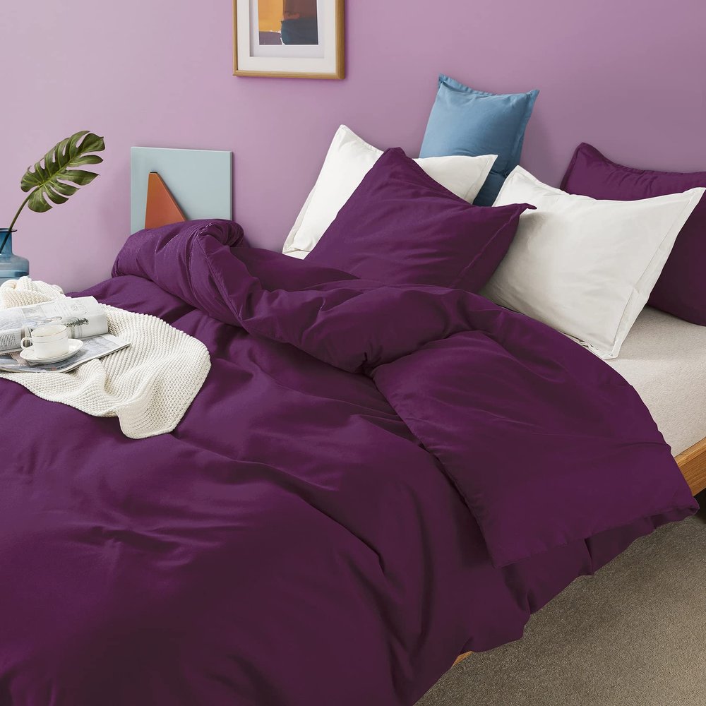 All Star Linen Oversize Queen Size Duvet Cover Ultra Soft Breathable 1 Piece Bedding Purple Duvet Cover Oversize Queen (98 x 98) Set with Zipper Closure 1 Duvet Cover