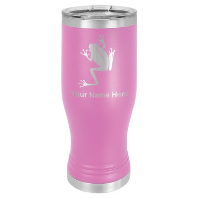 LaserGram 14oz Vacuum Insulated Pilsner Mug, Tree Frog, Personalized Engraving Included (Light Purple)