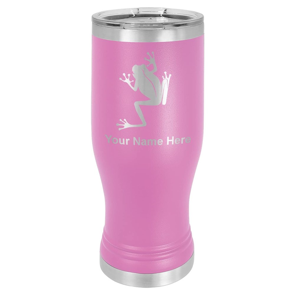 LaserGram 14oz Vacuum Insulated Pilsner Mug, Tree Frog, Personalized Engraving Included (Light Purple)