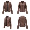 HINDOLA Womens Faux Leather Jackets Short Motorcycle Jacket Winter Fashion Moto Biker Casual Jackets Coat view 4