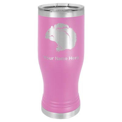 LaserGram 14oz Vacuum Insulated Pilsner Mug, Squirrel, Personalized Engraving Included (Light Purple)