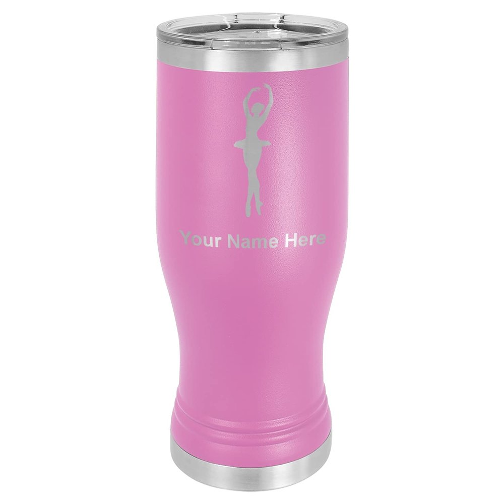 LaserGram 14oz Vacuum Insulated Pilsner Mug, Ballet Dancer Woman, Personalized Engraving Included (Light Purple)