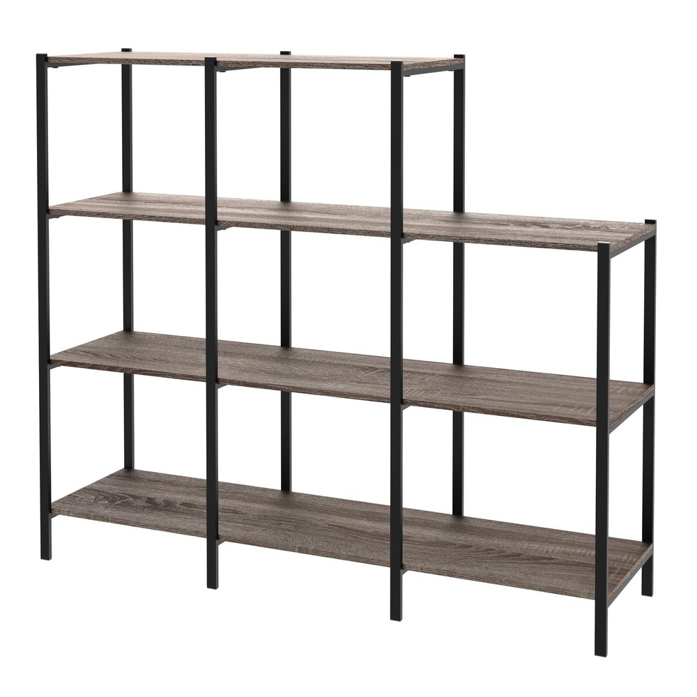 ClosetMaid 4-Tier Bookcase, 5 Shelves, Display Shelf for Living Room or Office, Industrial Black Metal and Wood, Weathered Gray