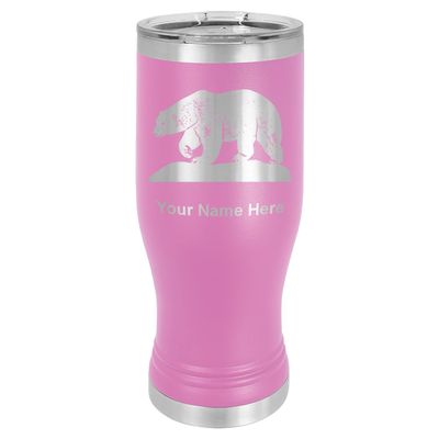 LaserGram 14oz Vacuum Insulated Pilsner Mug, Polar Bear, Personalized Engraving Included (Light Purple)