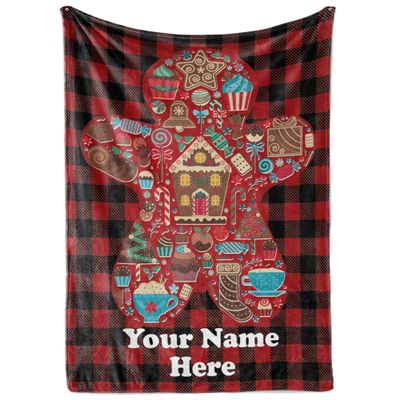 Custom Gingerbread Man Blanket - Ships Next Day, Printed in USA - Fleece or Sherpa Sofa Throw, Soft Christmas Bedding, Holiday Home Decor, Customizable Family Throws (Sherpa 60x80)