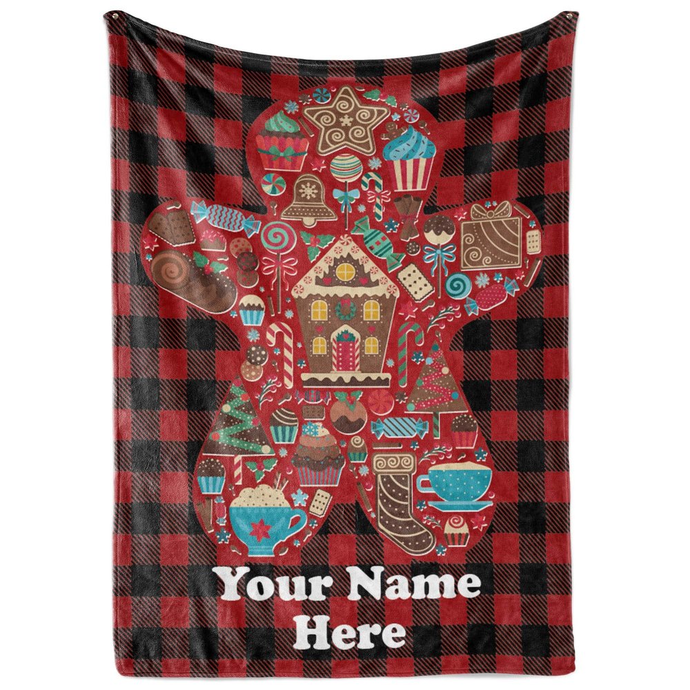 Custom Gingerbread Man Blanket - Ships Next Day, Printed in USA - Fleece or Sherpa Sofa Throw, Soft Christmas Bedding, Holiday Home Decor, Customizable Family Throws (Sherpa 60x80)