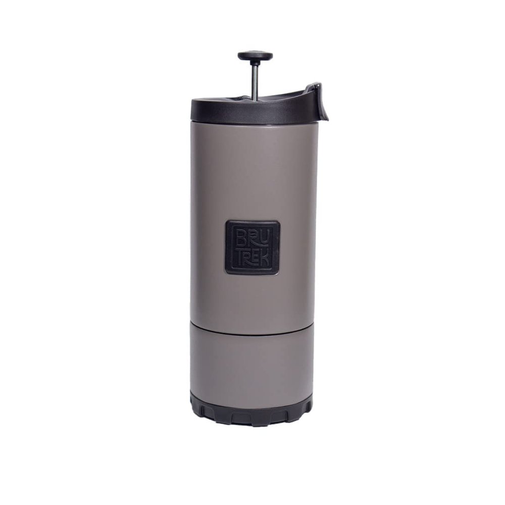 BruTrek by Planetary Design OVRLNDR Travel Coffee French Press, 24 fl.oz, Double Wall Insulated, Patented Removable Bottom, Locking No Spill Lid, On The Go Coffee Brewing (Storm Gray)