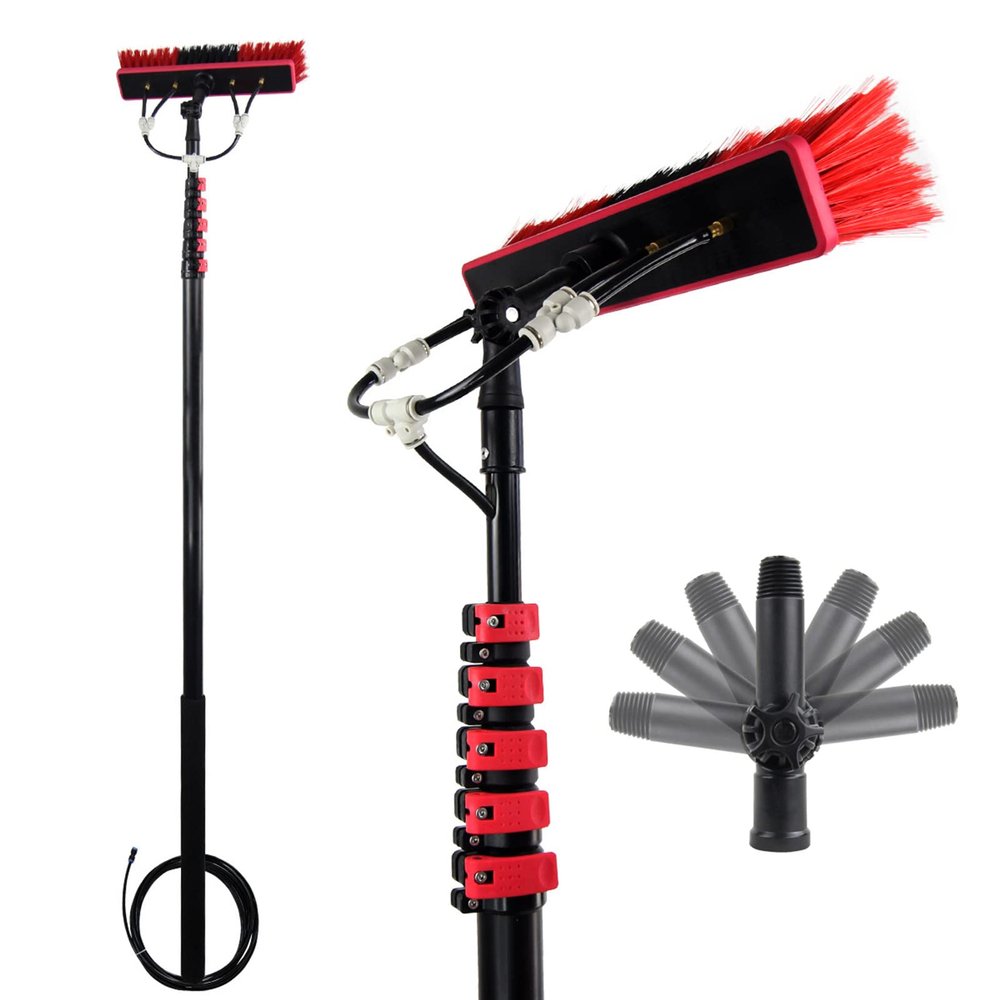 TOOJUN Retractable Brush Cleaning Portable Water Fed Pole Kit Outdoor Window Cleaner Window Glass Solar Panel Cleaning System - Angle Adjustable,3.6m/12ft