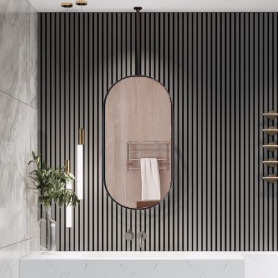 Antourlamm Ceiling Hanging Metal Frame Mirror, with Boom, Large Oval Floating Make-up Mirror, Bathroom Washroom Hallway Mirrors for Wall Decor - Modern Black (Size : 50cmx70cm)