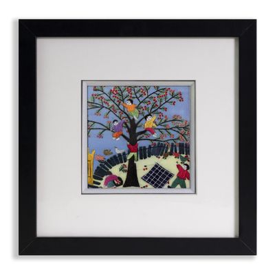 Ebherys Hunan Hand Embroidery Artwork, Handmade Paintings with Wood Frame Hanging on the wall as Room Decoration Home Accessories, Meaningful Gifts for Mother Daughter and Friends (Picking Cherries)