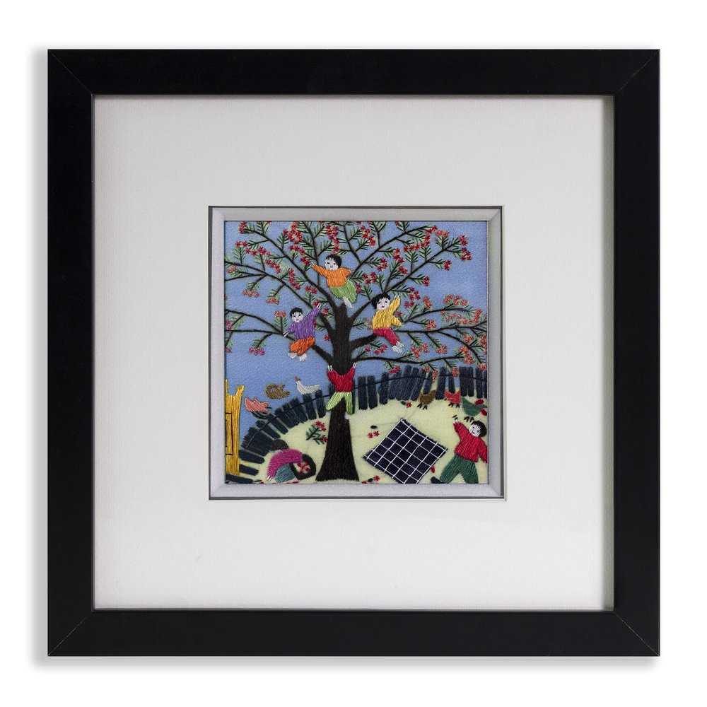 Ebherys Hunan Hand Embroidery Artwork, Handmade Paintings with Wood Frame Hanging on the wall as Room Decoration Home Accessories, Meaningful Gifts for Mother Daughter and Friends (Picking Cherries)