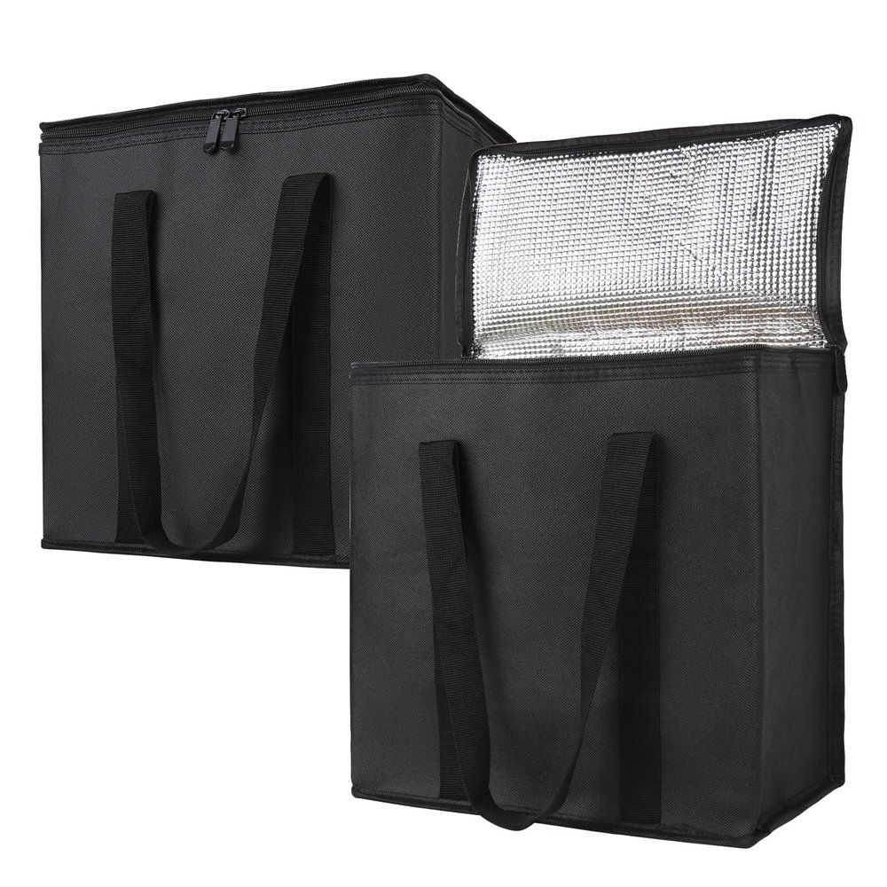 Bodaon 2-Pack Insulated Reusable Grocery Shopping Bags, Picnic Cooler Bag with Top Cold, Black