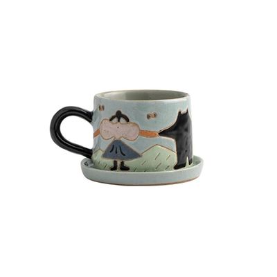Coffee Mugs Ceramic Cup Literary Creative Light Luxury Coffee Cup European Mug Set Retro Ice Cracked Glaze Tea Cup Mug Set (Color : A)