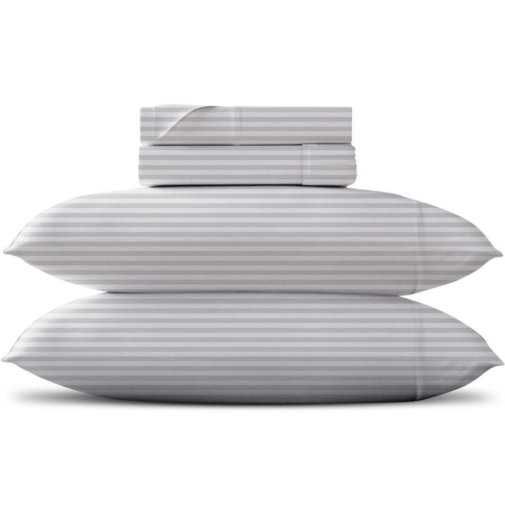 TEXAS LINEN CO. Luxury Egyptian Cotton King Stripe Sheet Set, 600 Thread Count Extra Long Staple 4 PC Set, King White Damask Sheets, Soft, Cooling Sateen Weave Sheets Upto 18 in Deep Pocket