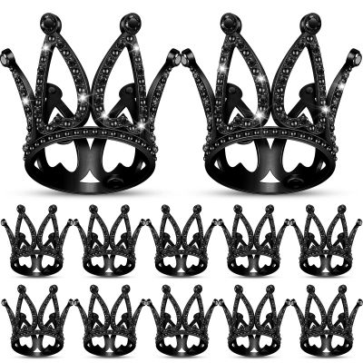 12 Pieces Crown Cake Topper Mini Baby Crown Tiny Queen Crown Small Princess Headpiece Cake Decoration for Women Lady Girl Bridal Wedding Royal Themed Baby Shower Decor Birthday Party (Black)