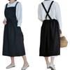NEWGEM Waterproof Cross Back Apron for Women with Pockets - Soft Cotton Linen Japanese Pinafore - Farmhouse Style Kitchen Smock for Cooking, Gardening, Painting Black view 1