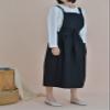 NEWGEM Waterproof Cross Back Apron for Women with Pockets - Soft Cotton Linen Japanese Pinafore - Farmhouse Style Kitchen Smock for Cooking, Gardening, Painting Black view 2