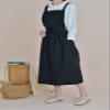 NEWGEM Waterproof Cross Back Apron for Women with Pockets - Soft Cotton Linen Japanese Pinafore - Farmhouse Style Kitchen Smock for Cooking, Gardening, Painting Black view 4