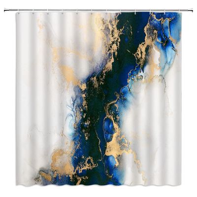 AMFD Blue Marble Shower Curtain Modern Abstract Texture Gold Luxury Marbling Fabric Bathroom Decor Curtains Set Include Hooks,(47" Wx70 H)