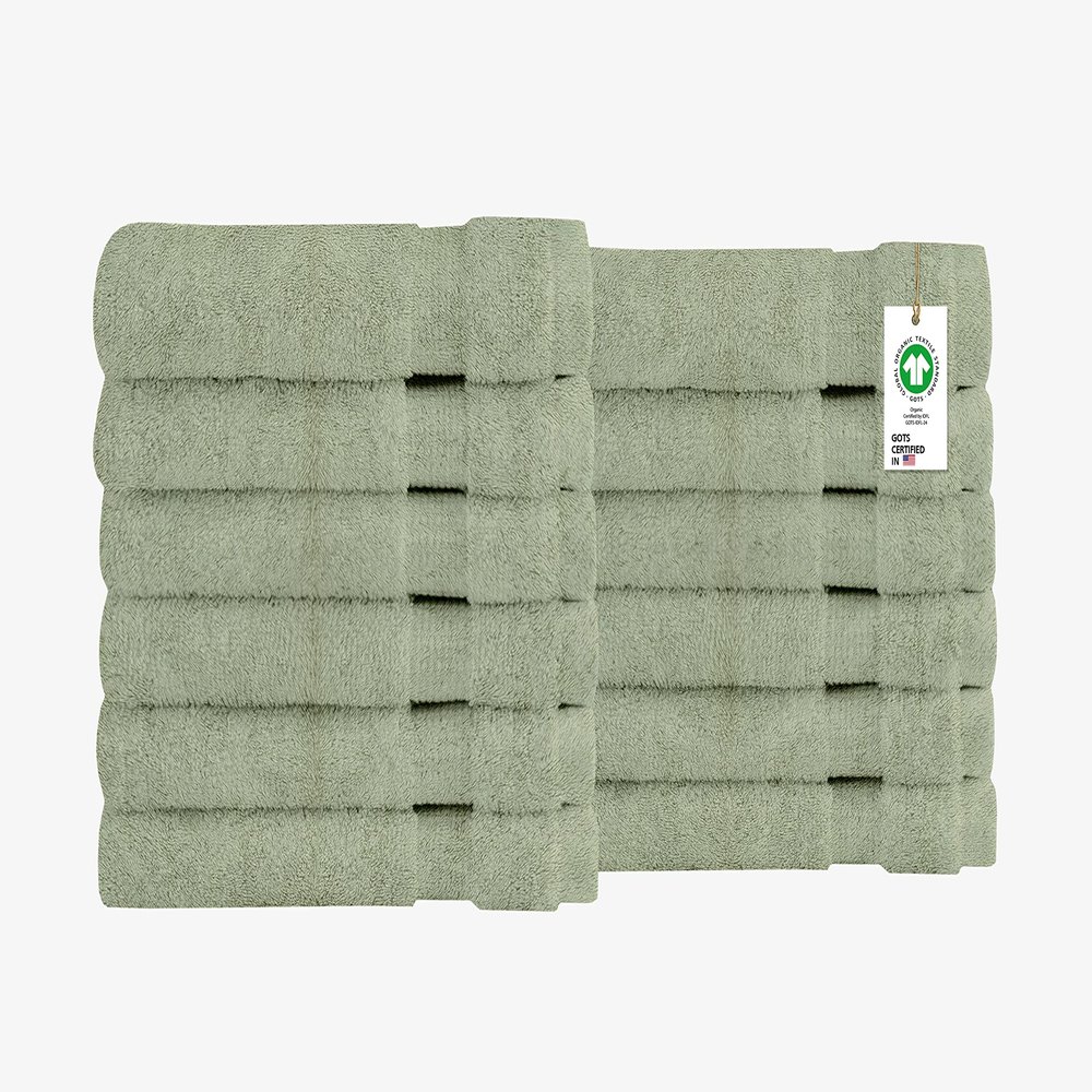 A1HC Towels Cotton Washcloths Set 100% Organic Cotton, GOTS Certified Premium Quality Face Cloths, Feather Touch Technology Highly Absorbent and Soft Feel Fingertip Towels, Pack of 12