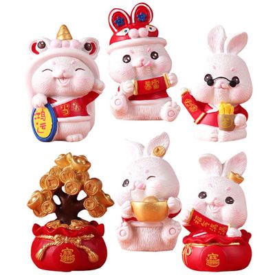 1set Auspicious Rabbit Decoration Rabbit Miniature Bunny Figure Zodiac Animal Figurines Dashboard Figurine Rabbit Statue Car Trim Rabbit Figurines Dining Table Resin Dash Board