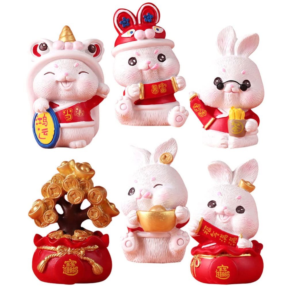1set Auspicious Rabbit Decoration Rabbit Miniature Bunny Figure Zodiac Animal Figurines Dashboard Figurine Rabbit Statue Car Trim Rabbit Figurines Dining Table Resin Dash Board