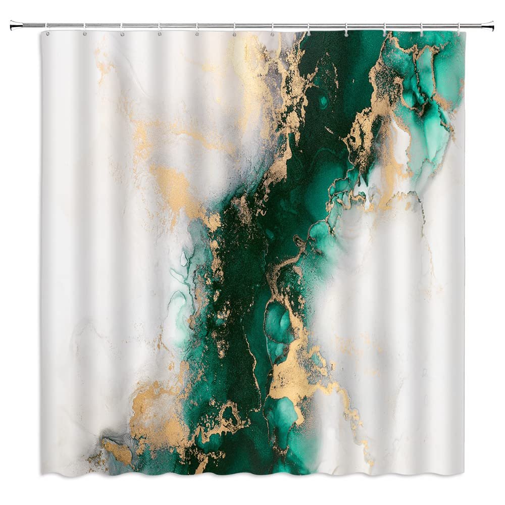 AMFD Green Marble Shower Curtain Modern Abstract Texture Gold Luxury Marbling Fabric Bathroom Decor Curtains Set Include Hooks,47" WX70 H
