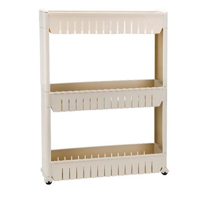 Slim Storage Cart, Bathroom Storage Trolley Cart, Mobile Shelving Unit Organizer Trolley, Rolling Utility Cart with Wheel, for Kitchen Bathroom Laundry Room (Color : /Khaki, Size : 3 Tier)