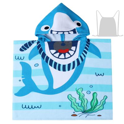 Athaelay Kids Beach Towels with Hood Toddlers Hooded Towel Poncho Swim Cover-ups with Storage Bag, Blue Shark