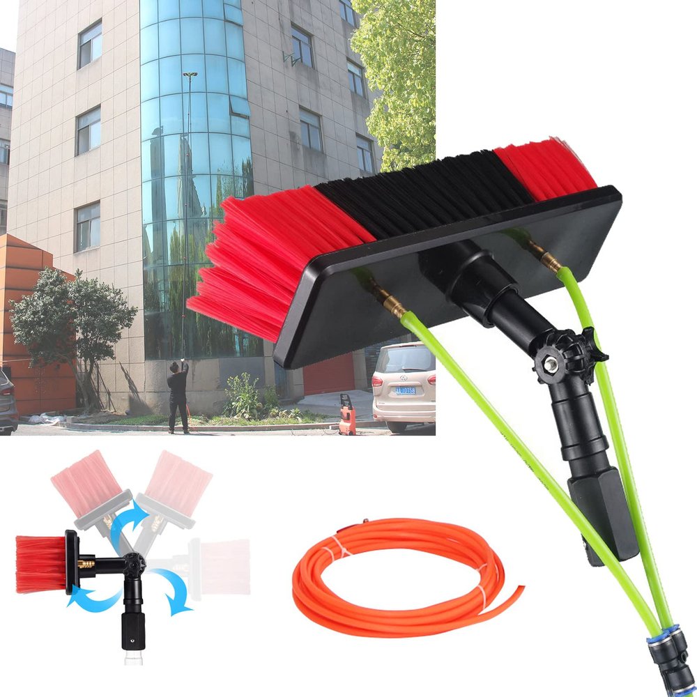 Adjustable Window Cleaning Pole Water Fed Telescopic Brush Extendable Cleaner Car Trucks Glass Cleaning Brush Equipment - 20m/65.6ft Hose,7.2m/24ft
