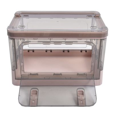 35L Pink Clear Storage Bin with Lid Stackable Foldable Pantry Organizer Box Bin Containers Double Door Design with Removable 4 Wheels for Family Bedroom, Storage Room, Office