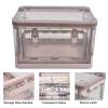 35L Pink Clear Storage Bin with Lid Stackable Foldable Pantry Organizer Box Bin Containers Double Door Design with Removable 4 Wheels for Family Bedroom, Storage Room, Office view 4