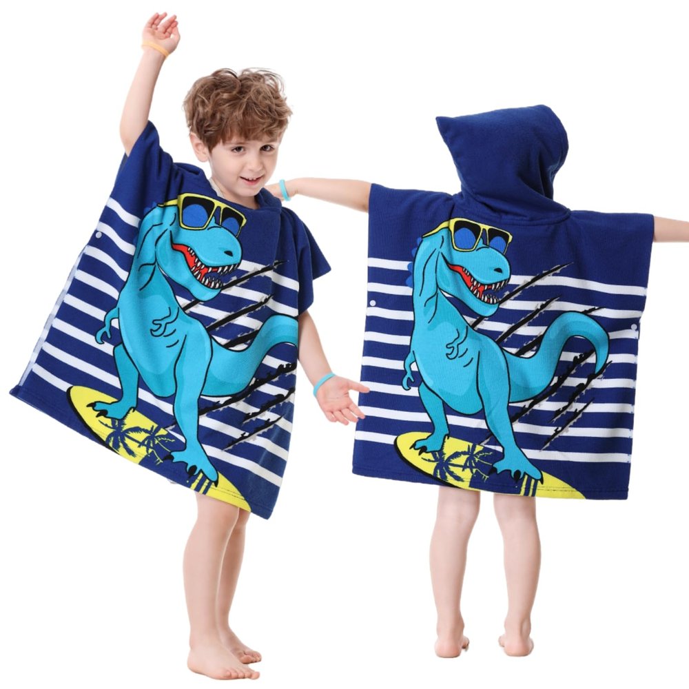 Athaelay Dinosaur Bath Towel for Toddler Boys Girls, Pool Hooded Towel for Kids, Bath Beach Poncho Mantle Swim Cover with Bag