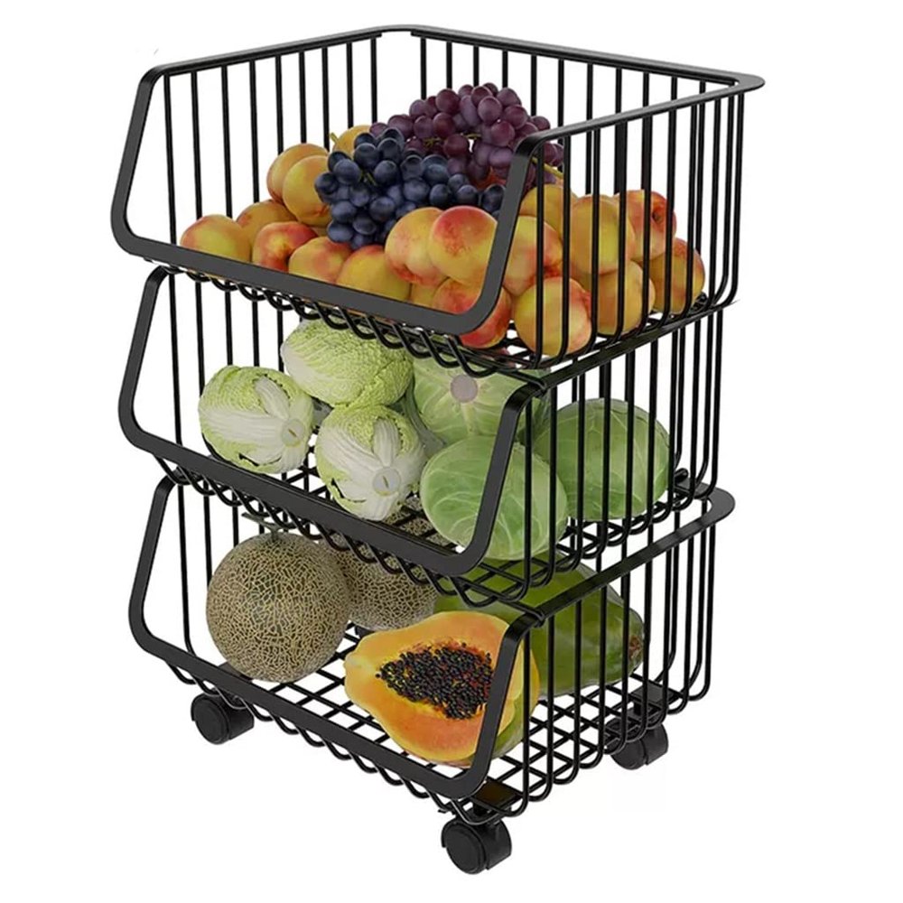 GIZNXBA Slim Storage Cart Metal, Kitchen Rolling Utility Cart with Wheels, Rolling Cart Storage Trolley, Mobile Shelving Unit, Pantry Cart Rack for Narrow Space (Color : 3 Tier)