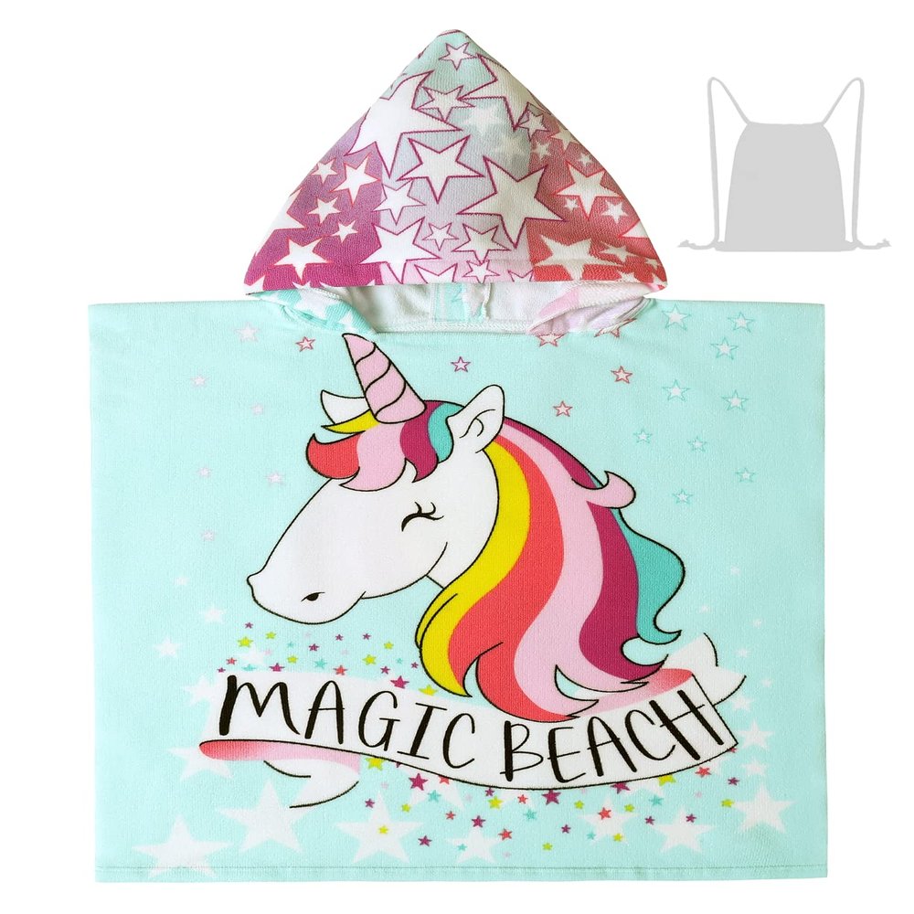 Athaelay Unicorn Hooded Beach Towel for 1-5 Years Old Girls Kids Children Pool and Bath Poncho Towel with Portable Bag (Magic Unicorn)