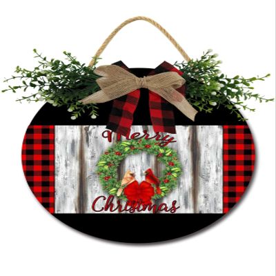 Christmas Wreath Sign Front for Door Decoration, 12 in Round Wood Wreaths Wall Hanging Outdoor, Farmhouse, Porch, for Spring Summer Fall All Seasons Holiday Christmas
