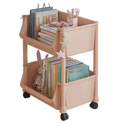 2-Tier Multipurpose Storage Trolley, Multifunctional Rolling Cart with Hooks, Adjustable Rolling Cart Organizer, Kitchen/Under Desk Cart, Bathroom Cart, Simple Bookcase for Small Space ( Color : A )